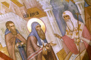 Патриарх Константинопольский Нил благословляет св. архиепископа Дионисия вернуться на Русь. Настенная роспись в Вознесенском соборе